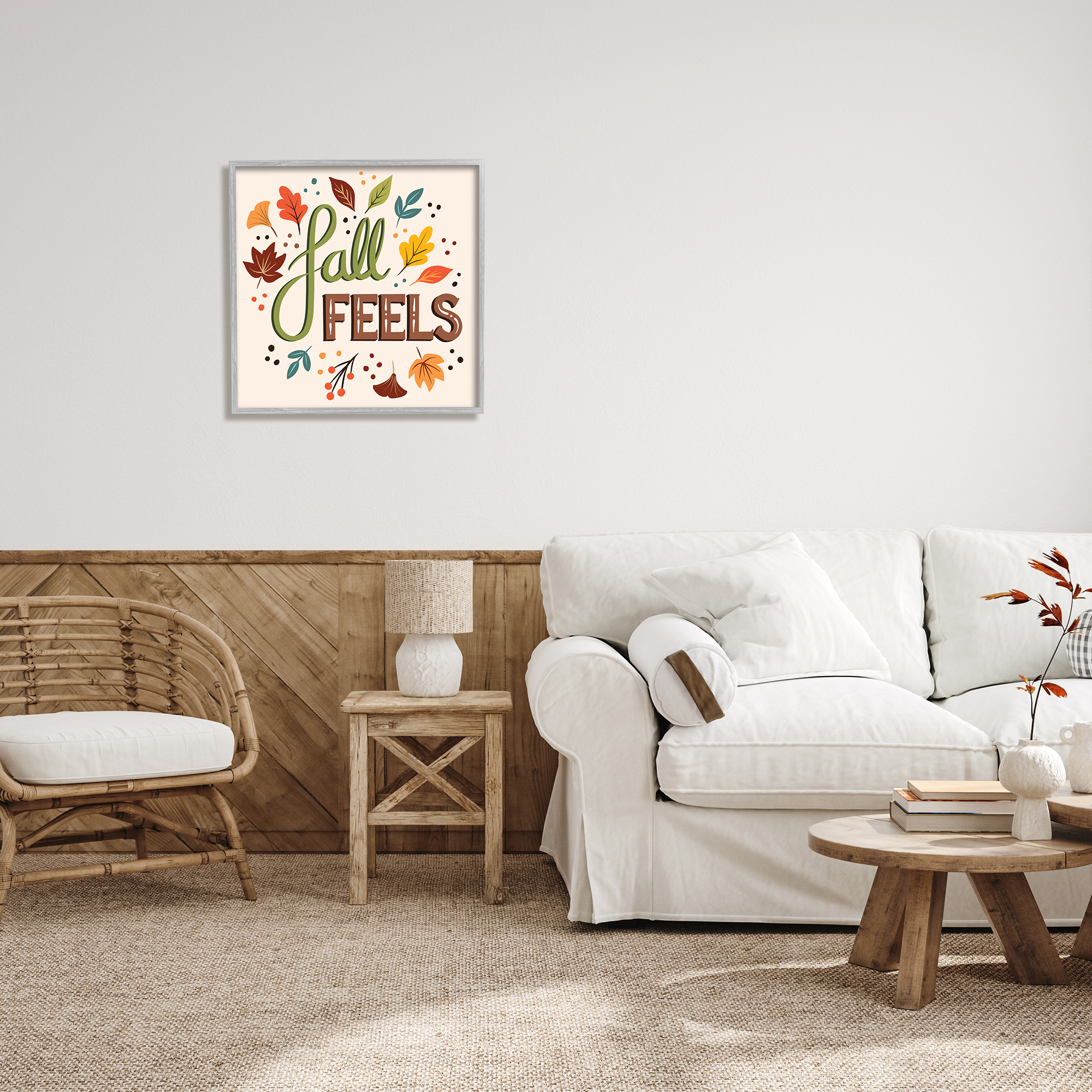 Stupell Indtries Fall Feels Phrase Festive Harvest Foliage Autumn Leaves,24 x 24,Design by Jo Taylor