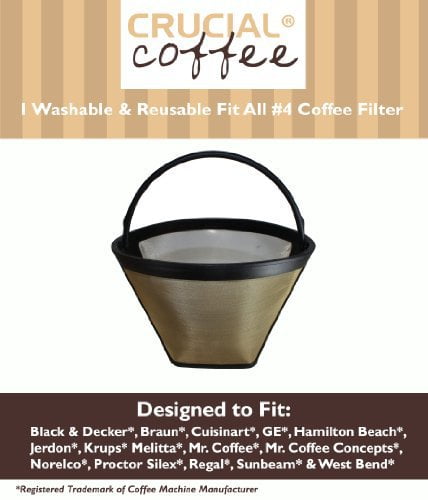 Crucial Coffee Washable & Reusable Coffee Filter # 4 Cone Fits Black & Decker, Braun by Crucial Vacuum