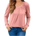thumbnail image 2 of BiZtdJrK Casual T Shirt for Women Pleated Front Long Sleeve Spring Tee Tops Buttery Soft Loose Fit Lounge Tee Shirts Pink L, 2 of 6