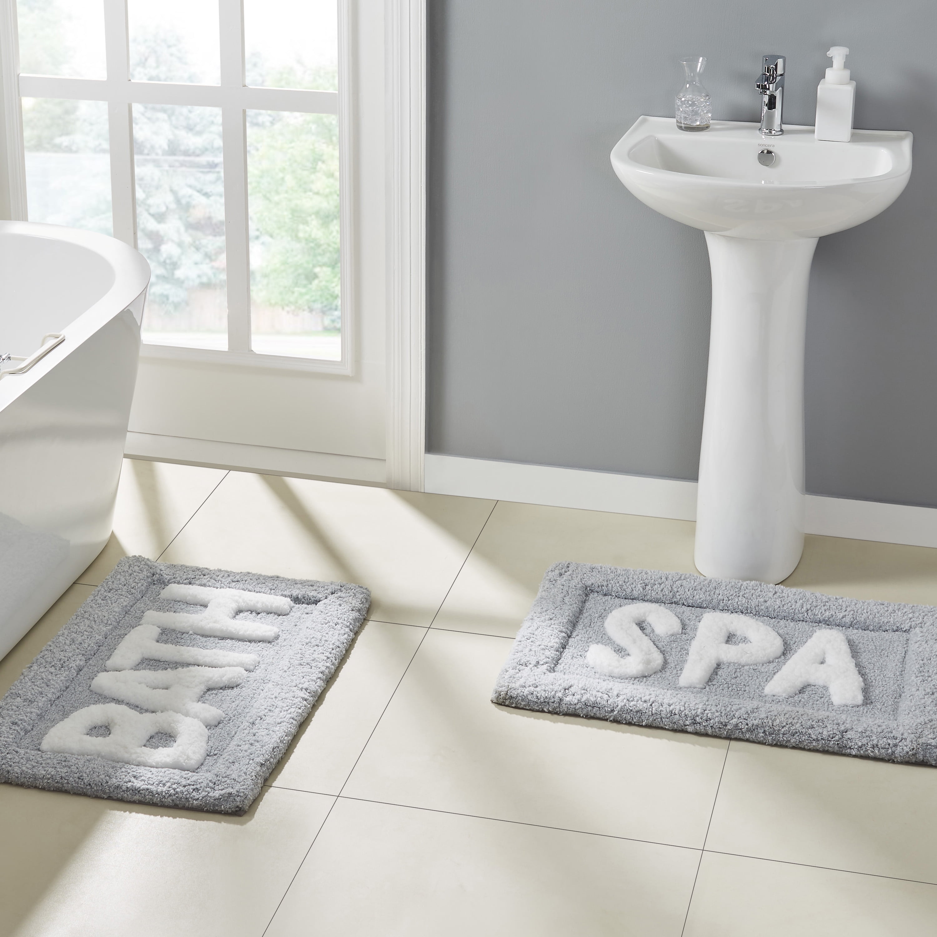SUSSEXHOME Solid Gray Bathroom Rug, 1-Piece Bathroom Mat Set CAL