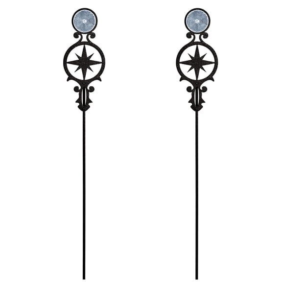 Pathways Reflective Driveway Marker Stake Set of Two, Compass Star Emblem, Black Finish