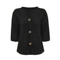 thumbnail image 4 of Black Womens Tops Linen Shirts for Women Summer Cotton Linen V Neck 3/4 Sleeve Tops Loose Vacation Beach Solid Blouses Tunic Tops Shirts for Women, 4 of 6
