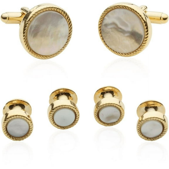 Ribbed Mother of Pearl Gold Tuxedo Cufflinks Studs