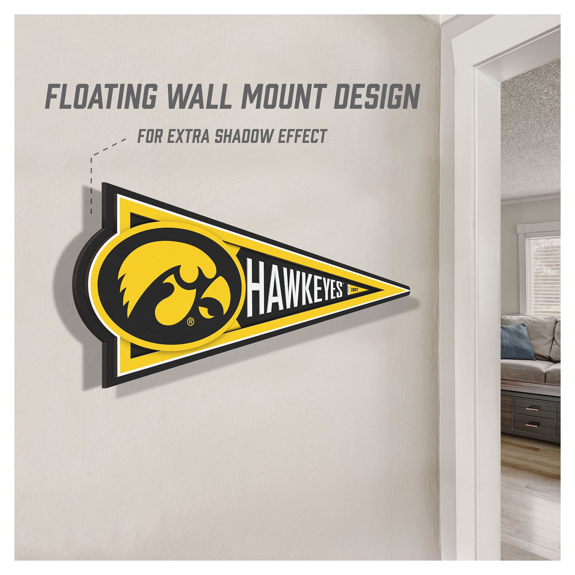 IDNA Iowa Hawkeyes 23" 3D Pennant Wall Art