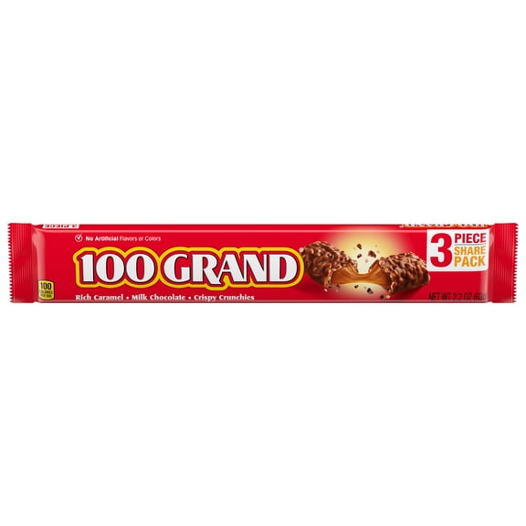 100 Grand Share Pack 2.2oz, Rich Caramel, Milk Chocolate Flavored Crispy Crunchies