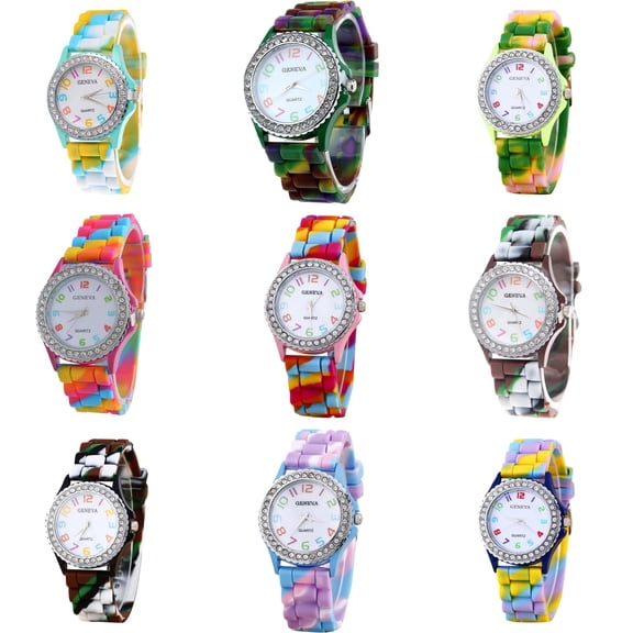 YZZZJZQL Watches For Women Tie Dye Silicone Strap Analog Quartz Wrist Watch Adjustable Buckle Casual Bling Fashion Timepiece Gift For Party