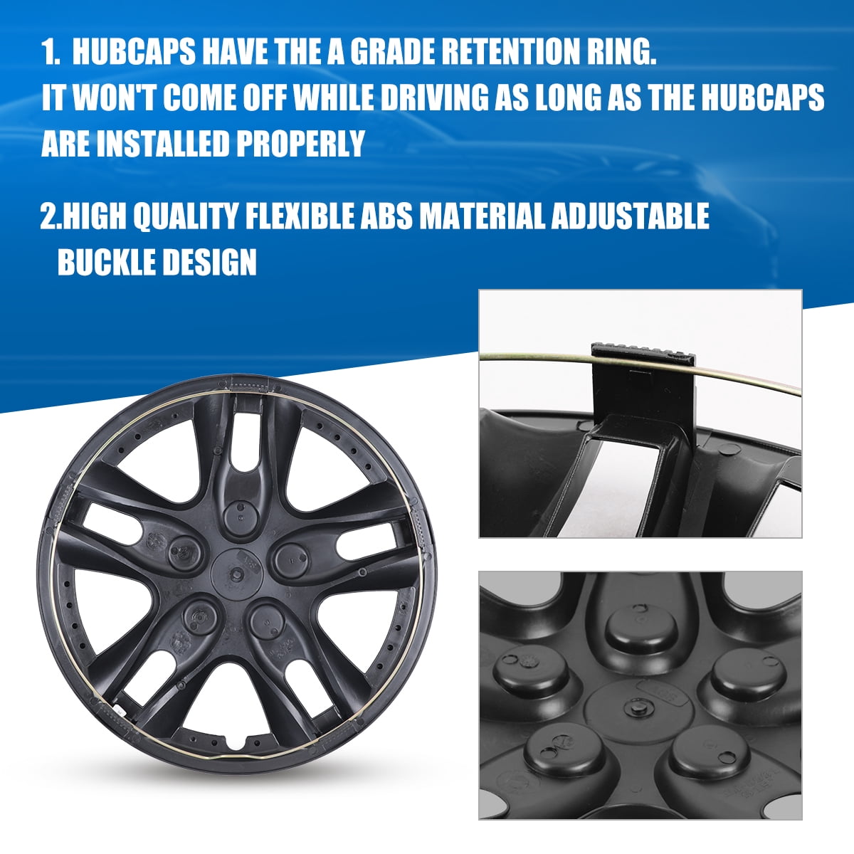12" Set of 4 Universal Wheel Covers Hubcaps,Snap on Car Truck SUV,fit R12 Tire & Steel Rim,PP Material,Black Lacquer