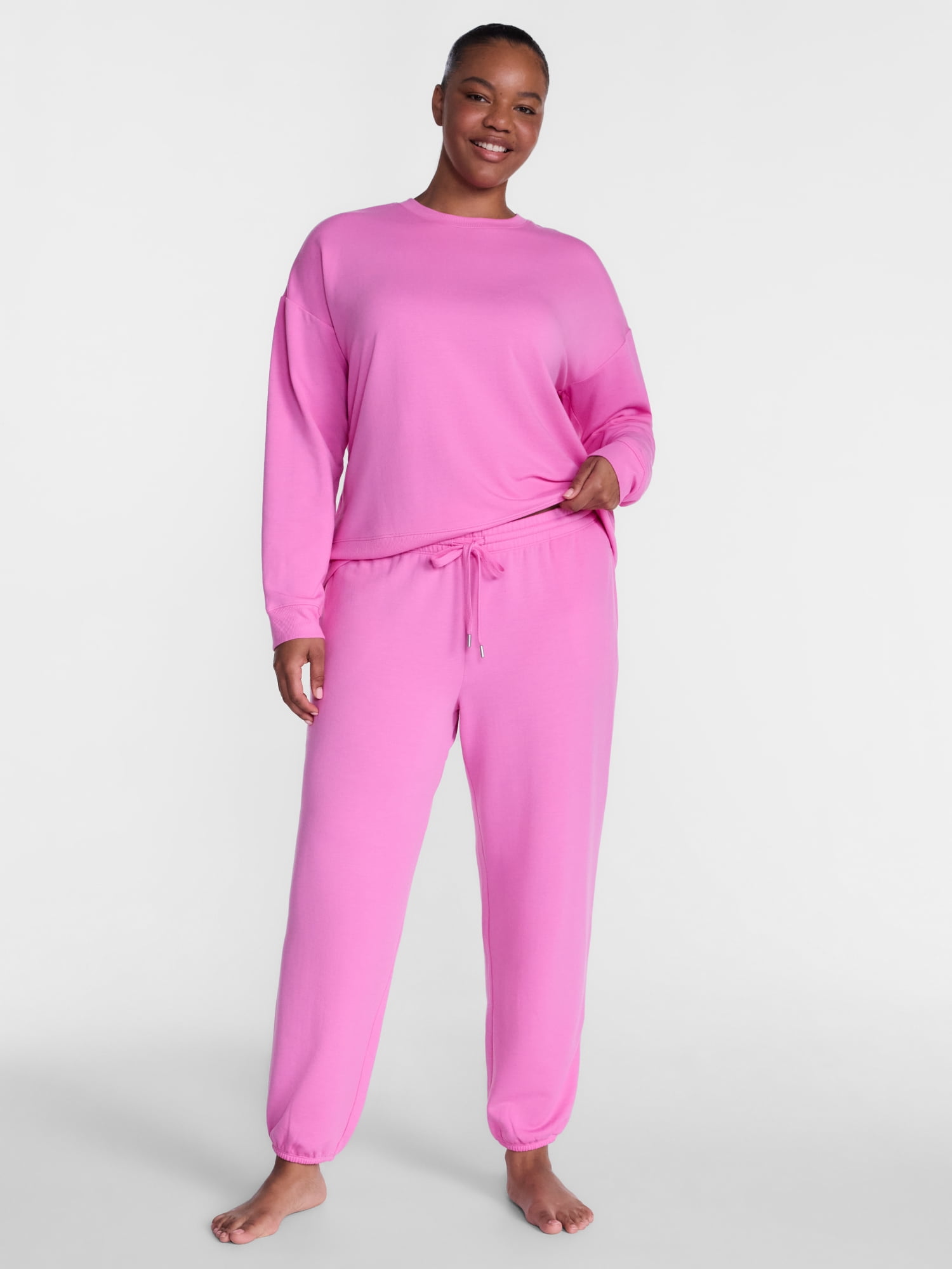 Joyspun Women's Fleece Lounge Sleep Top and Joggers, 2-Piece Pajama Set, Sizes XS-3X