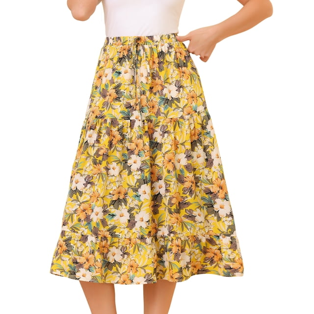 Falda Estampado De Girasol De Gasa Para Mujer Amarillo L