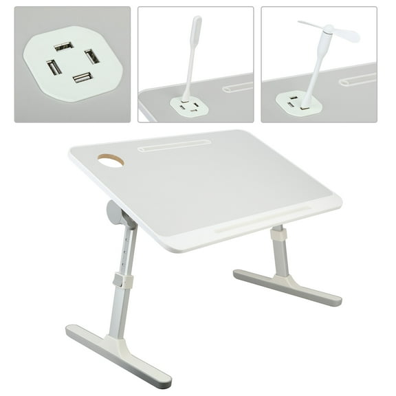 Trendix Desk on Bed, Height Angle Adjustable Laptop Bed Tray Table with USB Fan and Led Lamp, Laptop Table on Bed, Portable Lap Desk with Foldable Legs