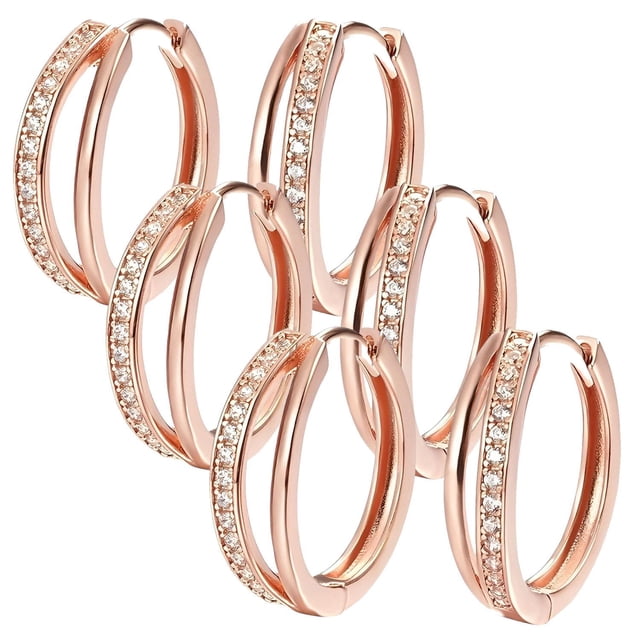 Pendientes únicos Ring04 3Pares Aro Oro Rosa Metal/Zirconia.