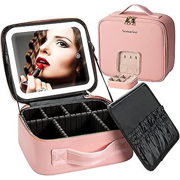 Bolsa de viaje para maquillaje con espejo con luz Led, estuche de maquillaje portátil, organizador, accesorios para brochas de maquillaje y estuche de herramientas Sincero Electrónica