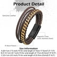 thumbnail image 6 of Cyberpunk Style Men's Bracelet - Multi-Strand Brown and Gold Leather & Woven Steel Chain Design for the Avant-Garde Man Gifts for Men-22.5cm, 6 of 7