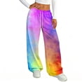 thumbnail image 4 of YIFUNIN Women's Printed Elastic Waist Wide Leg Pants, Tie Dye Gradient Casual Drawstring Trousers, Loose Fit Bohemian Style Fashion,Yellow XL, 4 of 5