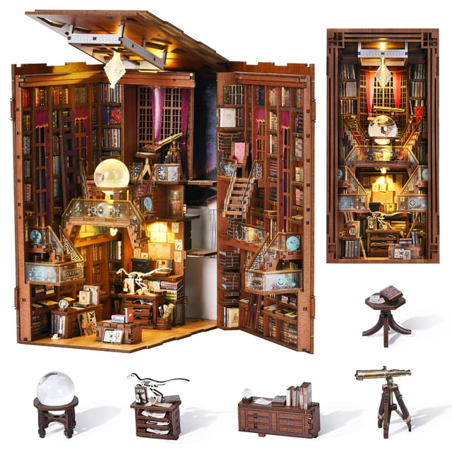 Kit Book Nook MiniCity Beyond Library con luz LED y funda antipolvo