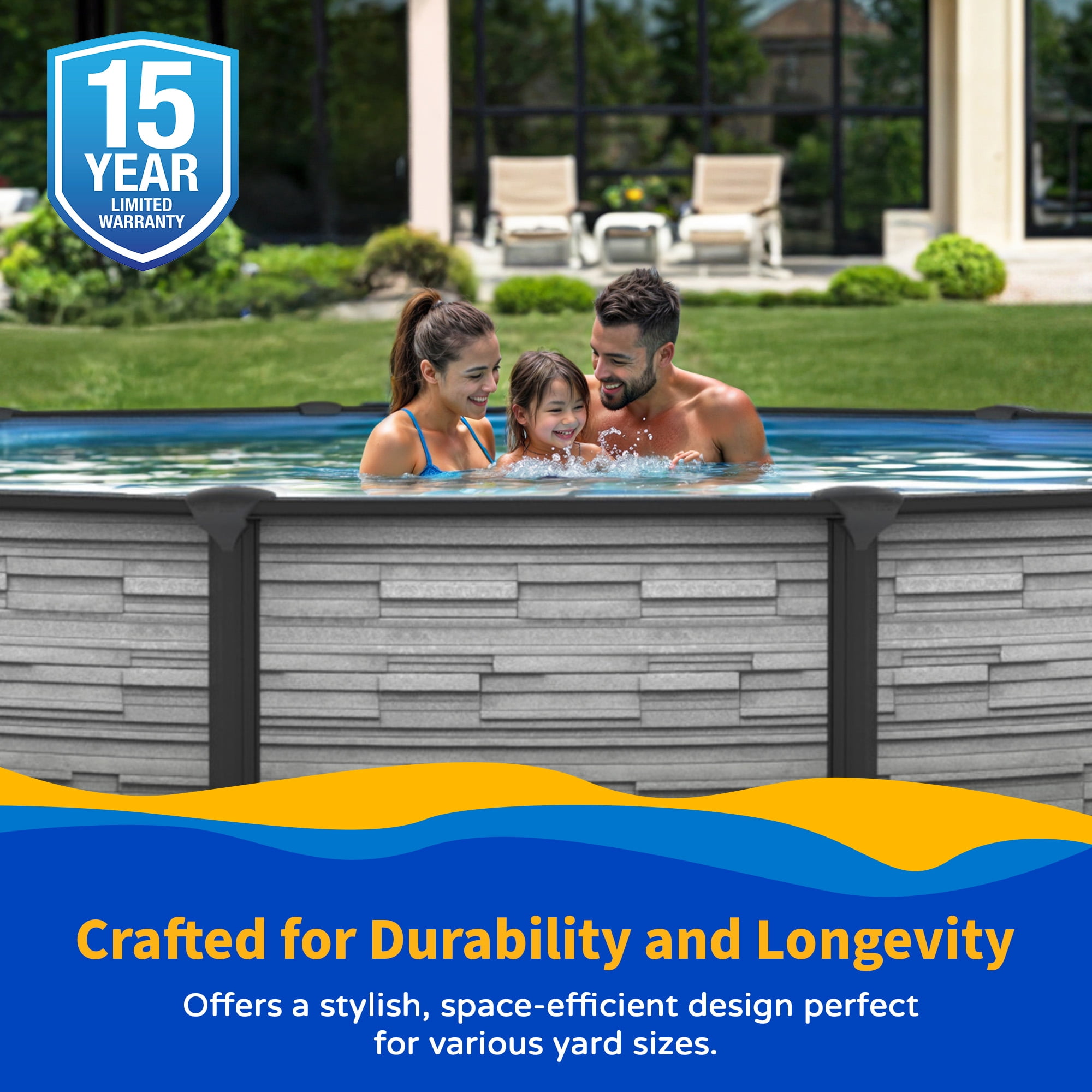 Blue Wave Montilla 15-ft Round 52-In Deep Above Ground Swimming Pool 6in Top Rail Metal Wall Swimming Pool Package