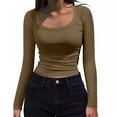thumbnail image 7 of Dxzfnsa Long Sleeve Thermal Shirts for Women Light Fleece Tops Fall 2025 Crew Neck Casual Basic Solid Color T-Shirts, 7 of 7
