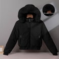 thumbnail image 4 of Women's Cropped Puffer Jacket Faux Fur Hood Full Zip Quilted Warm Winter Coat with Pockets Corduroy Style, 4 of 7