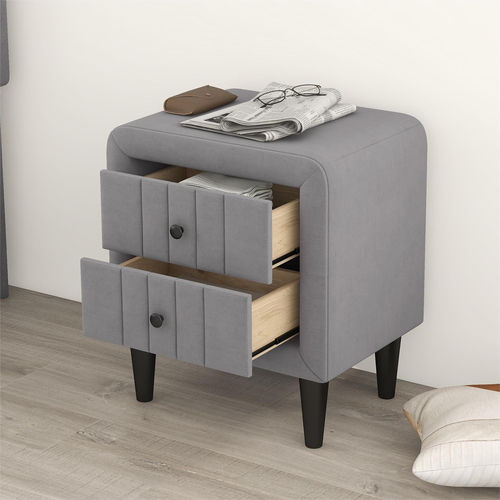 Nightstand with 2 Storage Drawer, Modern Upholstered Bedside Tables