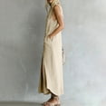 thumbnail image 4 of Guieoi Summer Dresses for Women under $10 Plus Size Decorative Button Cotton-Linen Loose-Fit Sleeveless Slit Hem Maxi Dress Beige XL, 4 of 7