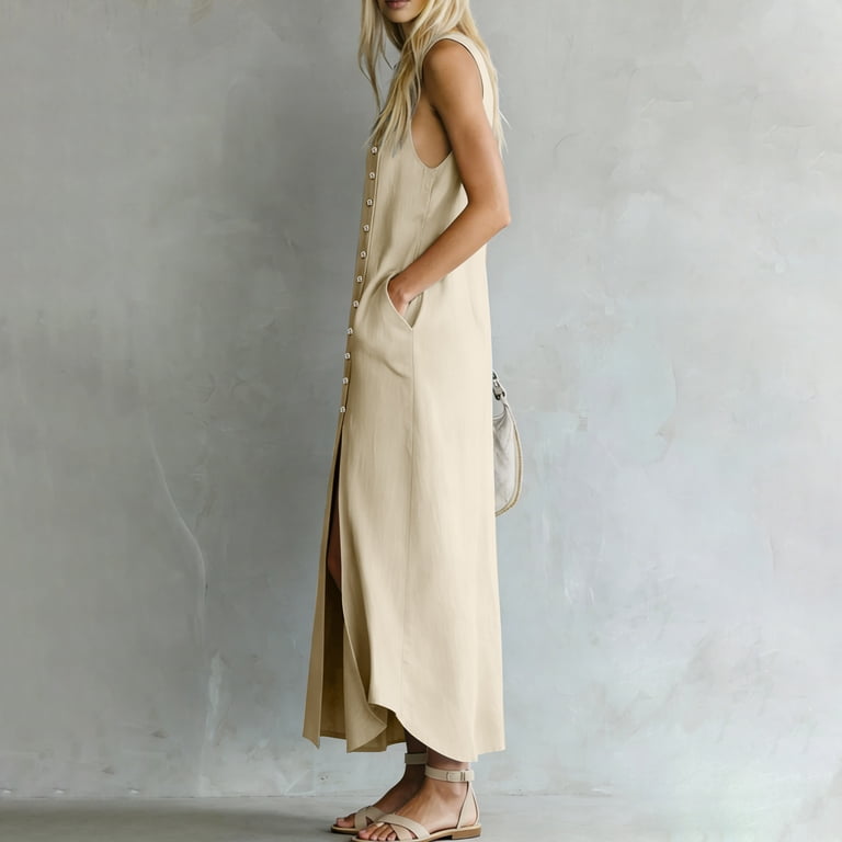 bohemian night dress Sentmoon Shirred Date Dress Summer 2026 Sleeveless Button Down Loose Fit Dress for Date Night S-XXL anora blue bandage dress the overdress BODYCON FIT Size:5XL (Bust 103 cm)