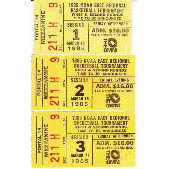 1985 NCAA Tournament East Regional Atlanta 1st 2nd Round ticket stubs Georgia Tech