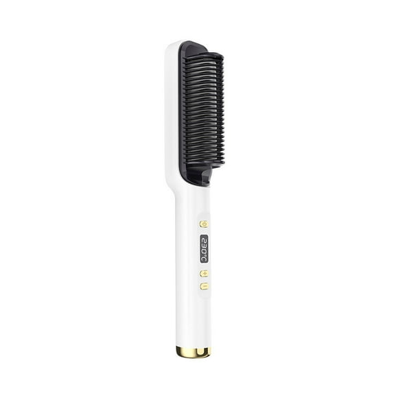 Brosse Lissante 2-en-1, Mini Peigne Coiffant pour Usage Humide et Sec, Fer à Lisser et à Boucler Portable, Température Réglable, Cadeau Idéal pour la Fête des Mères