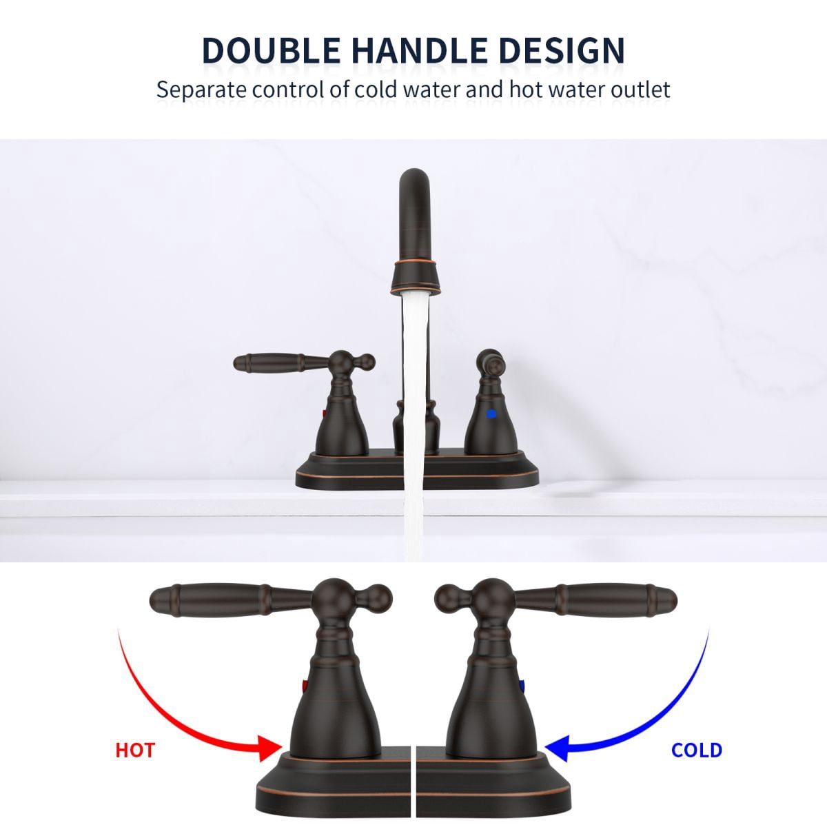 Bathroom Faucet Oil Rubbed Bronze 360 Degree High Arc Swivel Spout 4 Inches Centerset Vanity Faucet Modern 3 Holes Lavatory Faucet NOT INCLUED Drain