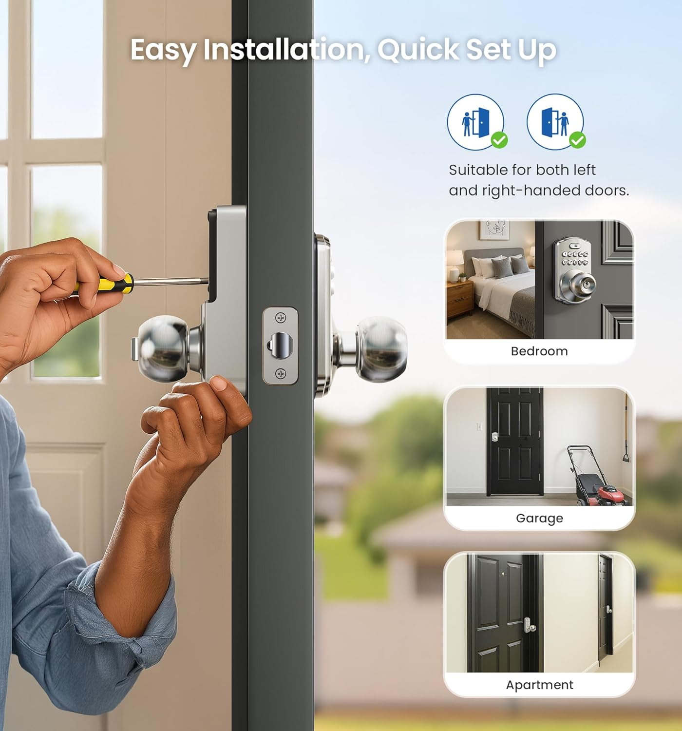 Veise Keypad Door Knob Lock, Keyless Entry Digital Lock for Front Door & Bedroom, Aluminum Metal Satin Nickel