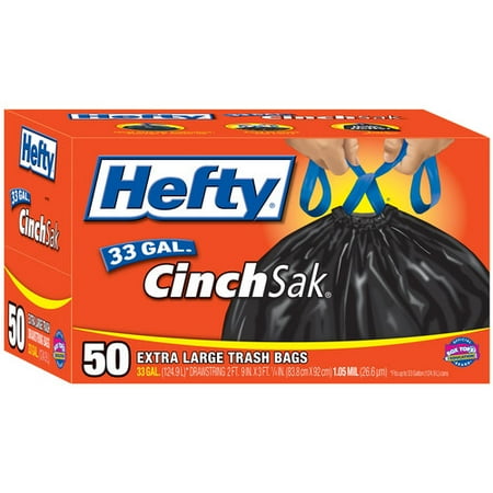 Hefty CinchSak Extra Large Trash Bags, 33 Gallon, 50 count