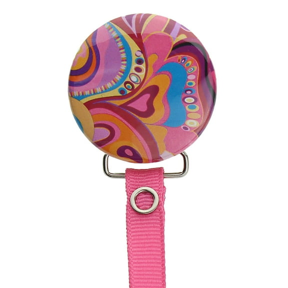 Hot Pink Printed Pacifier Clip with Matching Ribbon