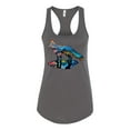thumbnail image 2 of Trippy California Rainbow Neon Wolf Mountain Silhouette | Womens Animal Lover Jersey Racerback Tank Top, Dark Grey, Medium, 2 of 4