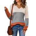 thumbnail image 5 of V Neck Sweater Comdrip Womens 2025 Fall Sweaters Casual Long Sleeve Ribbed Knit Pullover V Neck Lightweight Crochet Pullover Sweater Top Women's Fall Sweaters orange 2XL, 5 of 6