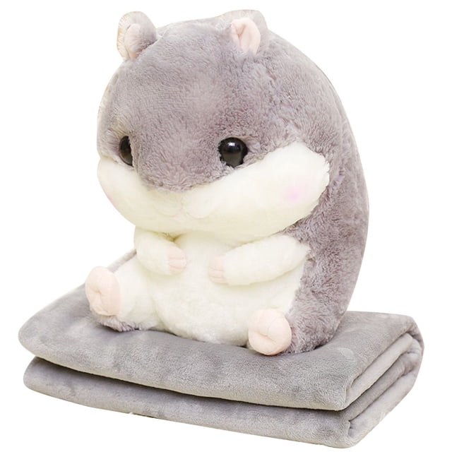 Billuyoard Conjunto de manta de cojín de hámster, almohada y manta rellenas de felpa de animales lindos Decoración del hogar No.02