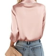 thumbnail image 7 of Lenpel Women's Satin Silk Blouses Long Sleeve V Neck Notched Collar Button down Shirts Business Casual Work Tops(Pink,Medium), 7 of 7