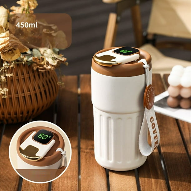 melotizhi Coffee Thermoes With Temperature Display 316 Stainless Steel Inner Liner With PP Lid And Silicone Seal Secure And Leak Proof Lid That Preventes Spills Or Leaks 450ML