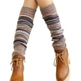 thumbnail image 2 of dianhelloya 1 Pair Ethnic Style Striped Print Ribbed Cuffs Knee High Knitted Leg Warmers Autumn Winter Women Warm Boot Stockings Khaki, 2 of 8