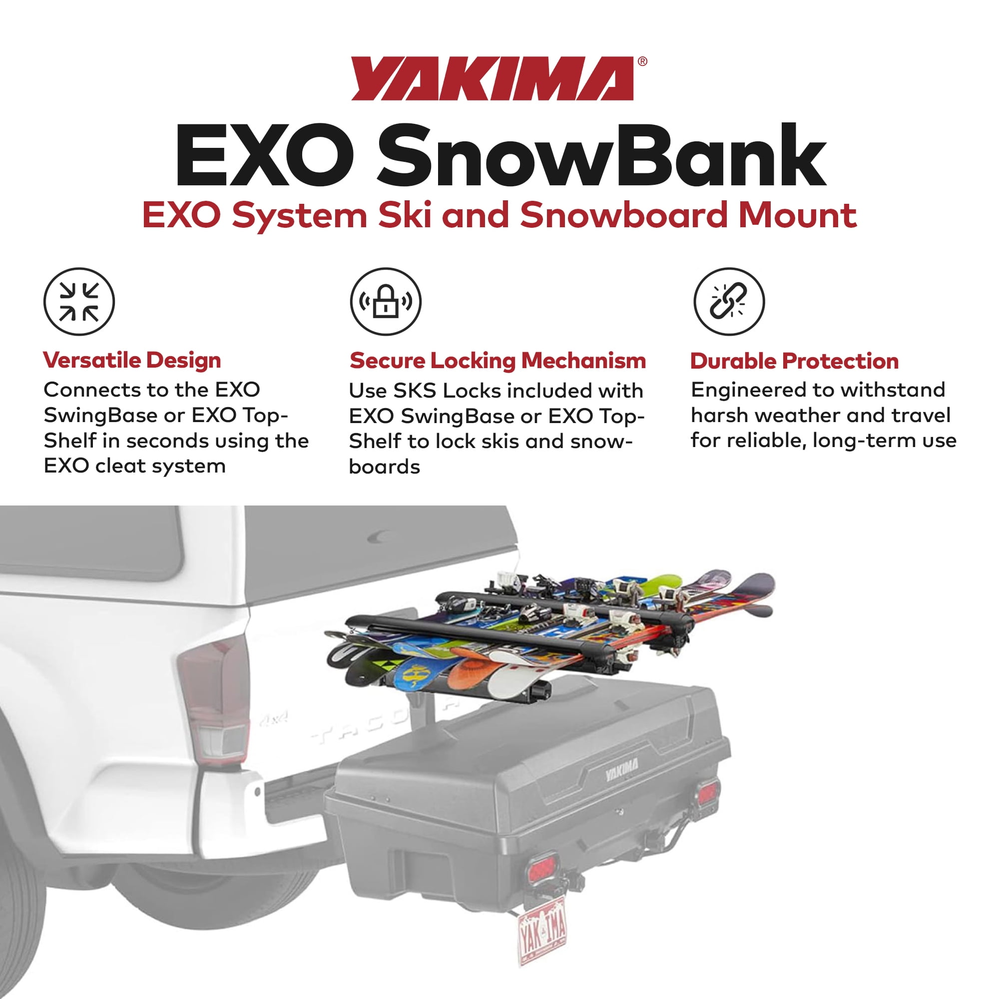 Yakima EXO SnowBank 5 Ski or 4 Snowboard Universal Mount Travel Roof Rack