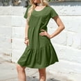 thumbnail image 5 of WTOBBY Women's Casual Fashion Round Neck Short Sleeve Solid Color Tiered Skirt Dress, Elegant and Playful for Daily and Social Occasions,Army Green L, 5 of 5