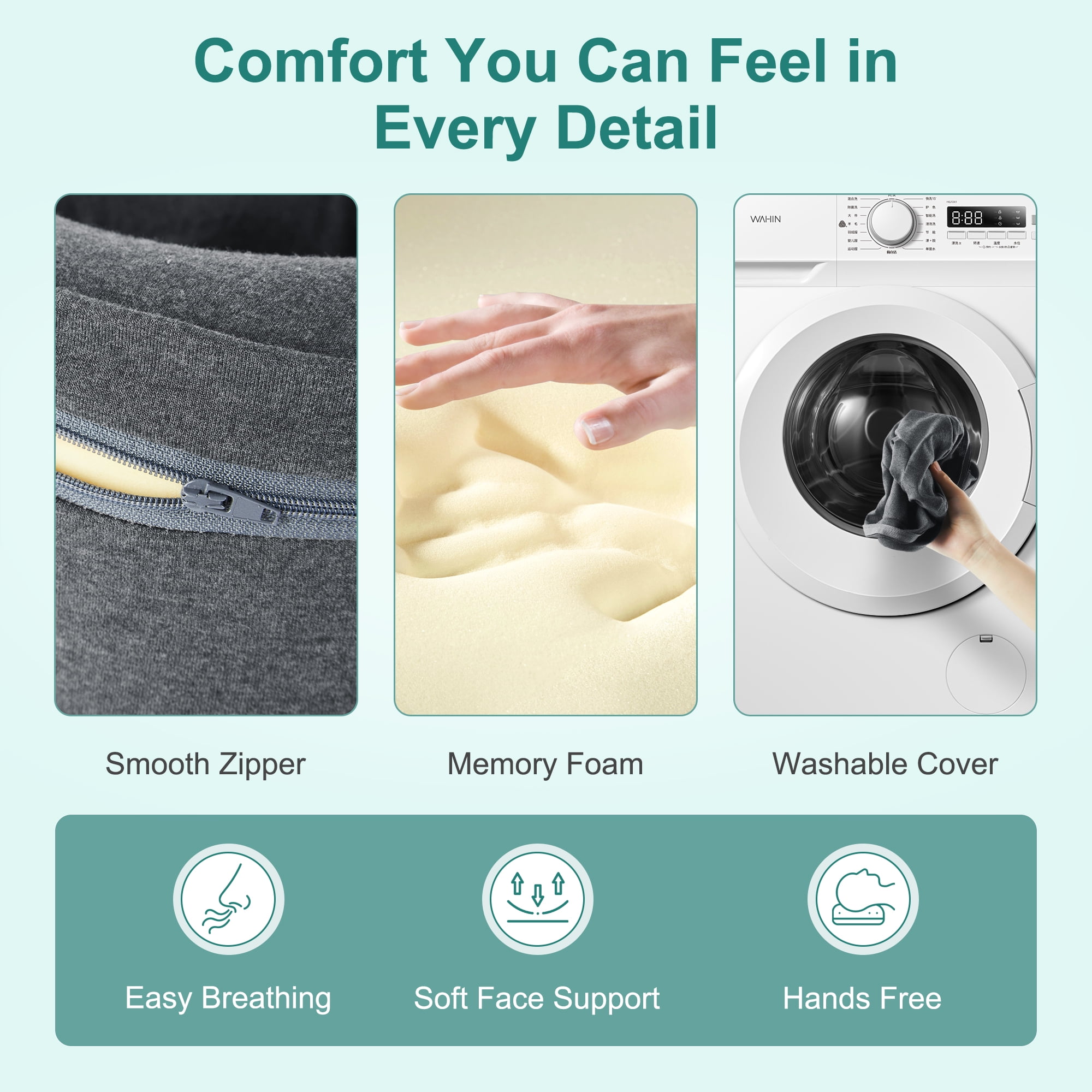 KAIPARA Face Down Pillows for Massage Table, Memory Foam Pillow Support for Stomach Sleepers, Eye Post-Surgery Recovery and Spa Treatments (Dark Gray)