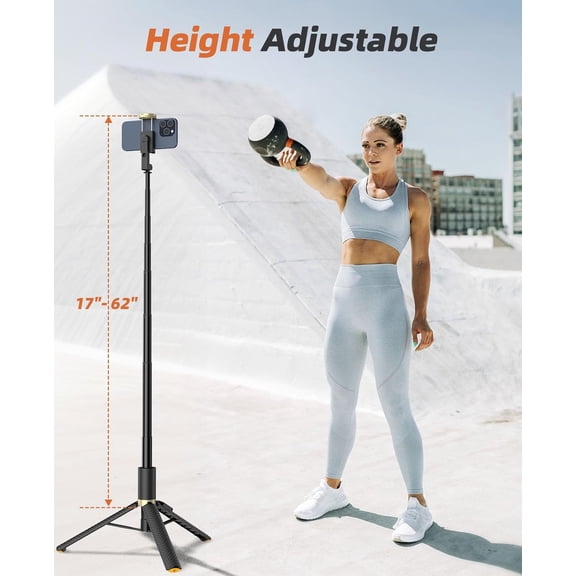 PYYAN-Phone Tripod & Selfie Stick with Remote, Portable, Lightweight for Video Recording Vlog, Extendable Travel Tripod Stand Compatible with iPhone Android, Black, 62"