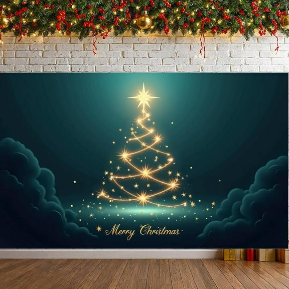 Golden Christmas Banner Lighted Xmas Banner Starry Sparkling Holiday Banner for Christmas Party Home Decoration Indoor Celebration