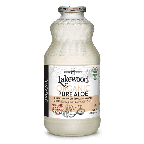 Lakewood Organic Pure Aloe Inner Leaf Juice with Organic Lemon, Not from Concentrate, Fresh Pressed 32 fl oz