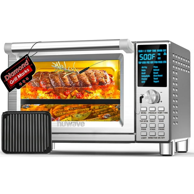 Nuwave Bravo XL Air Fryer Toaster Smart Oven,12-in-1 Countertop Grill/Griddle Combo,30-Qt XL Capacity,50F-500F adjustable in precise 5F increments. Integrated Smart Thermometer,Linear T Technology