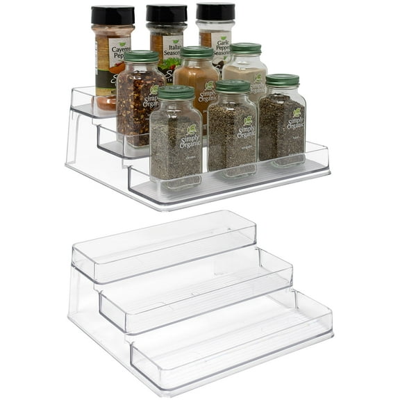 Sorbus 3-Tier Plastic Spice Rack Step Shelf Organizer for Kitchen Pantry, Cabinet, Countertops, Bathroom, Desk, Clear Plastic (2-Pack)