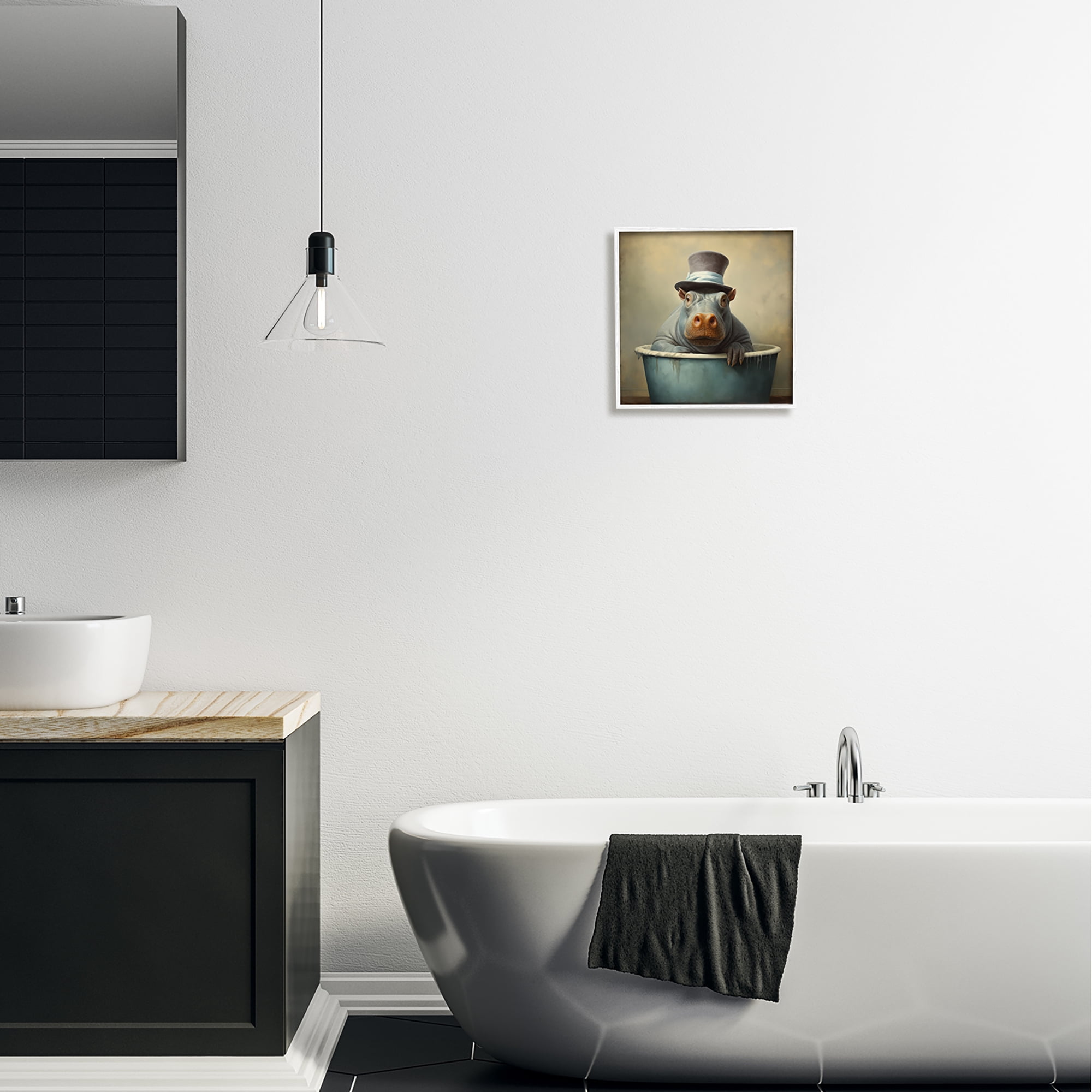 Stupell Industries Hippo Rustic Tub Animals & Insects Painting White Framed Art Print Wall Art, 12 x 12