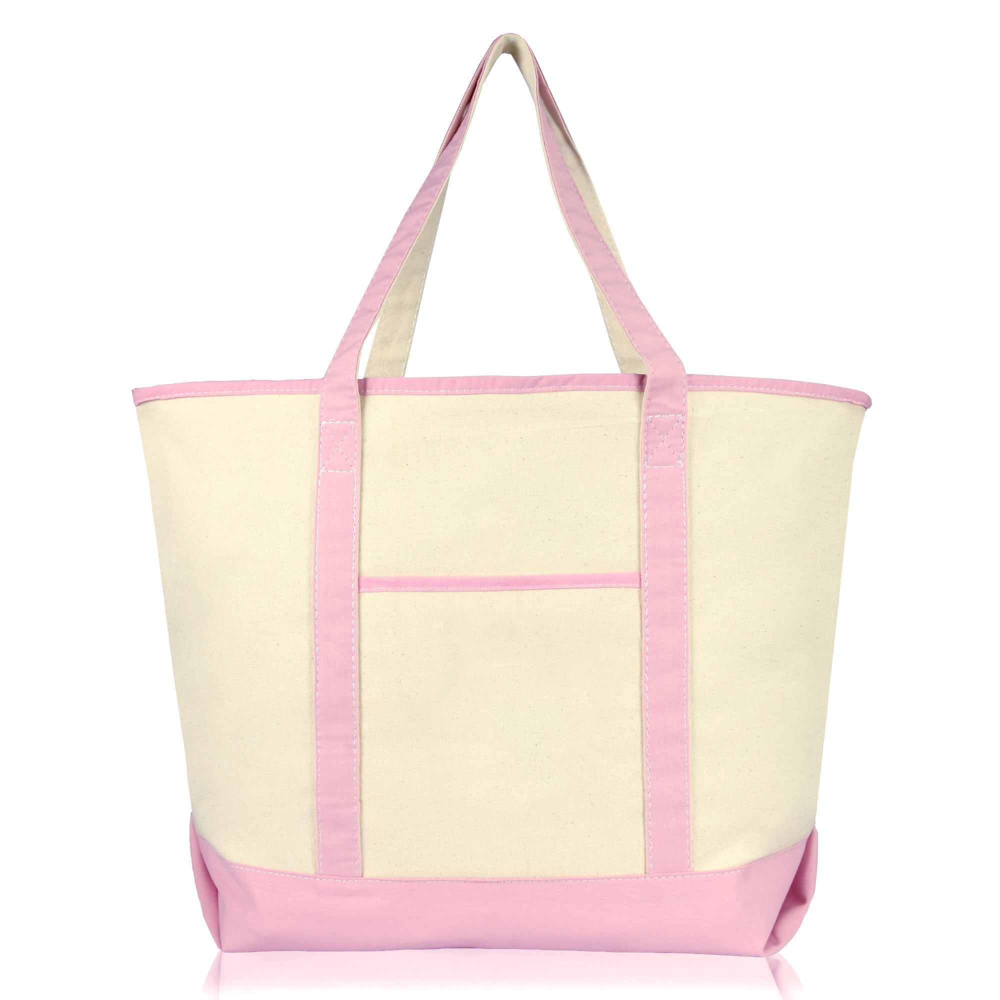 DALIX 22" Open Top Deluxe Tote Bag with Outer Pocket in Pink
