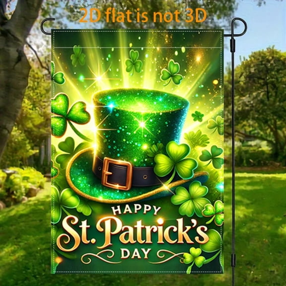 2D plane, 1 2D plane Saint Patrick's Day green hat clover-themed flag courtyard, vertical double-sided garden decoration flag, Saint Patrick's Day garden flag, indoor and outdoor decoration for festi