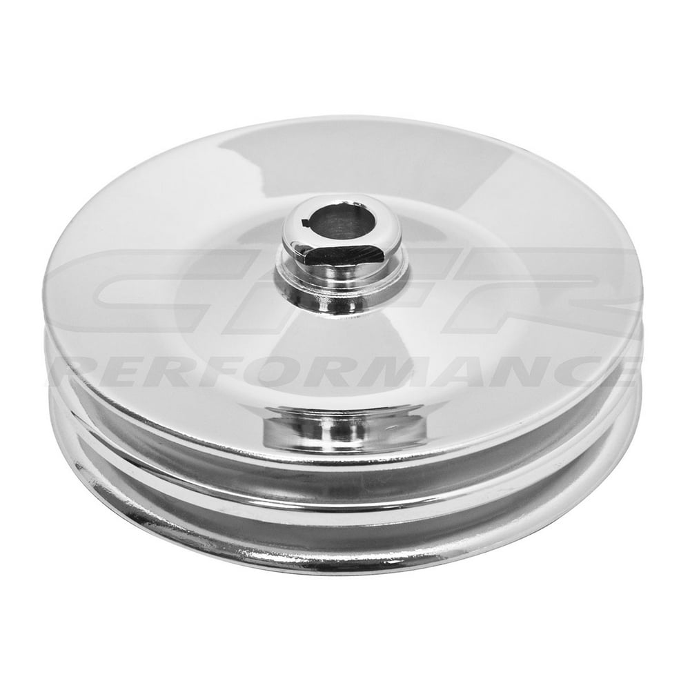 Fits Chevy GM Key Way Power Steering Pump Pulley 2 Groove V Belt Steel Chrome