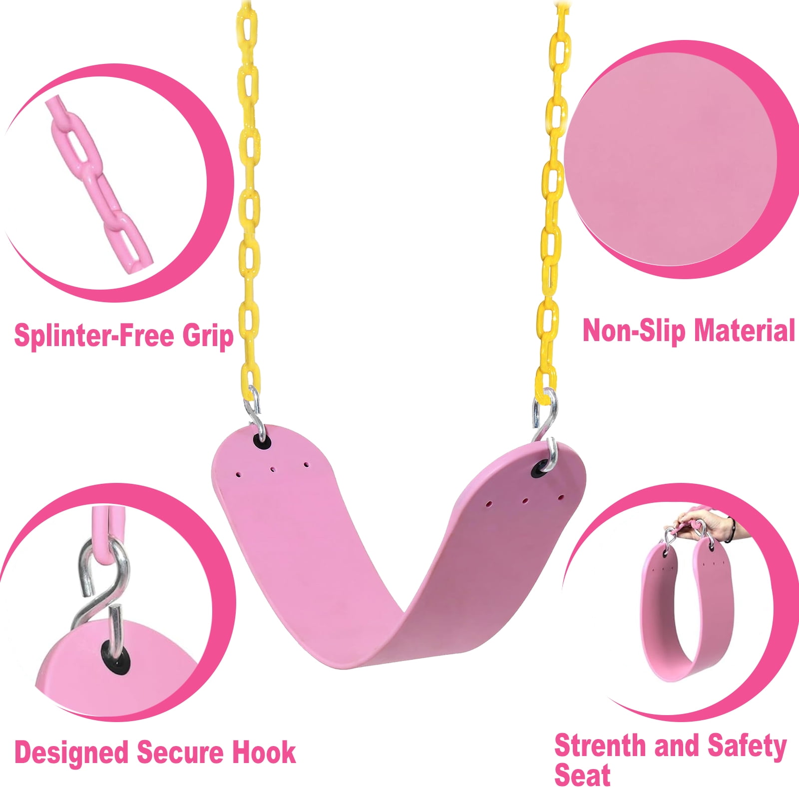 Celawork Heavy Duty Swing Seat, Outdoor Child EVA Soft Board U-Swing, with Adjustable Metal Chains to 60", Capacity Up to 660lbs/300kg, for Children and Adults, Pink